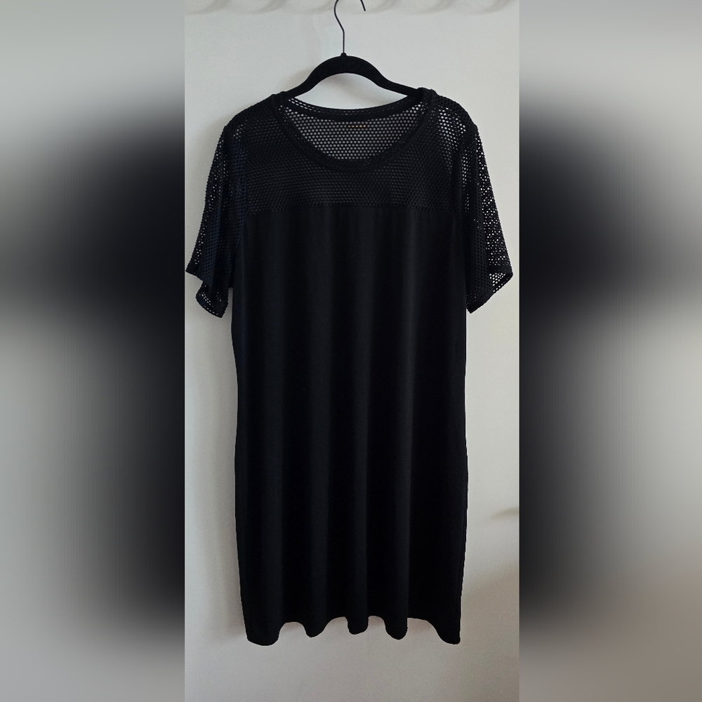 Michael Kors Black Midi Dress with Mesh Detail